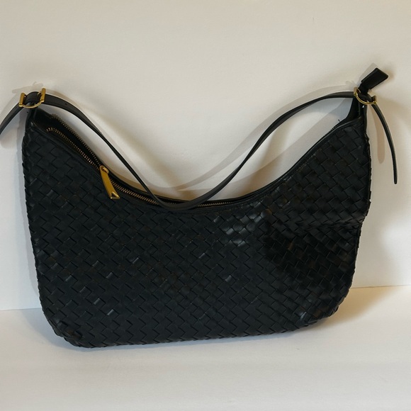 NWOT. Black Woven Hobo Leather Bag. Soft leather & plenty of room. - Picture 3 of 6
